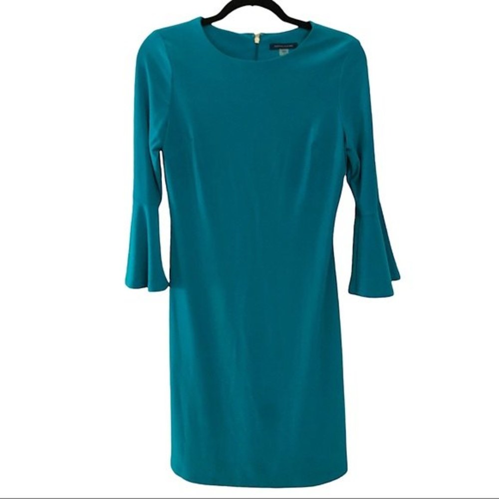 Tommy Hilfiger Women Bell Sleeve Business Chic Sheath Dress Sz 4 Turquoise blue